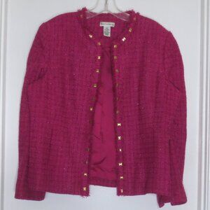 90s Drapers & Damons Jacket Fuchsia Woven Sparkly Open Crop Blazer Plus Size 14